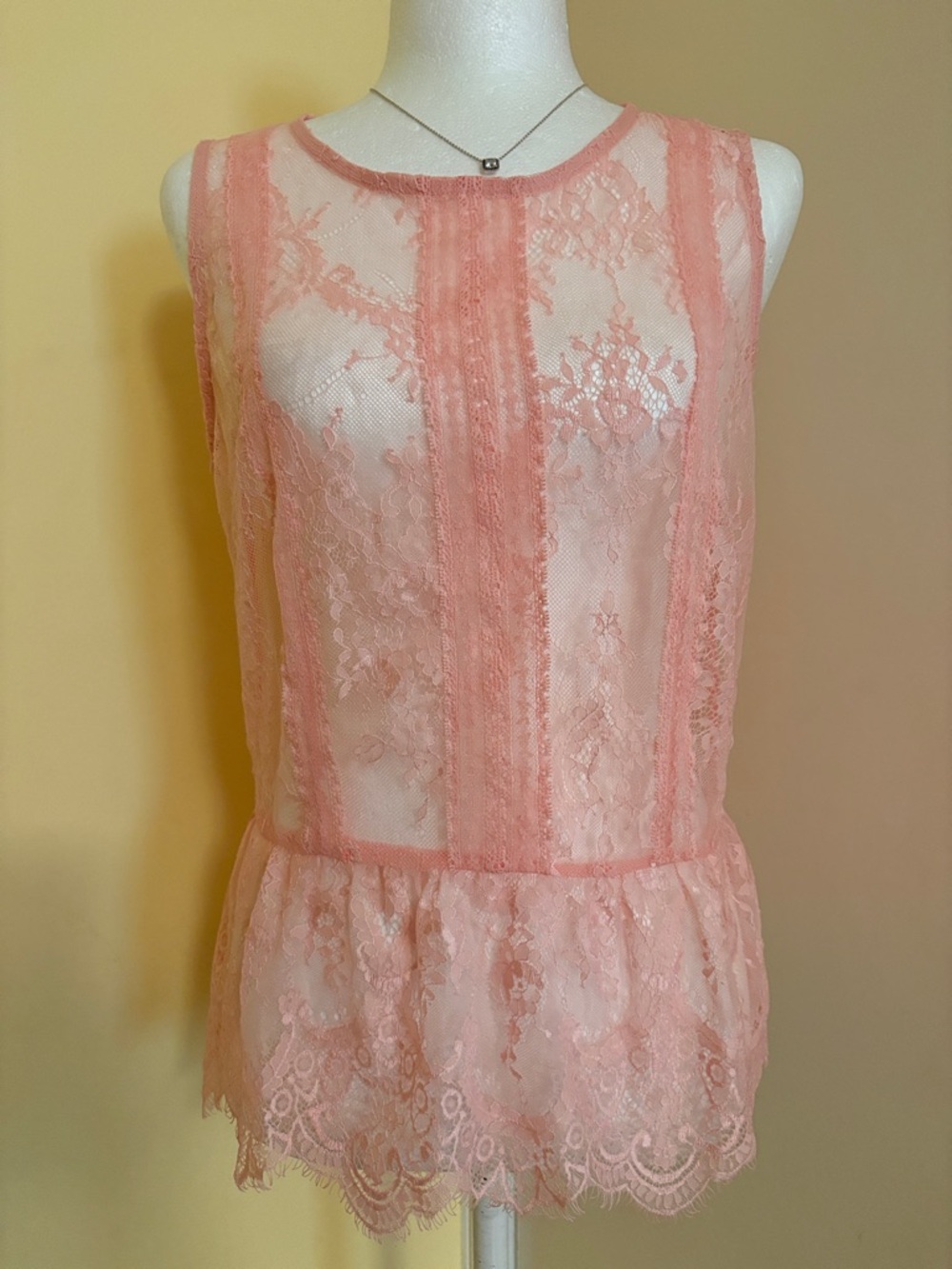 Allegra K Pink Lace Peplum Tank Top